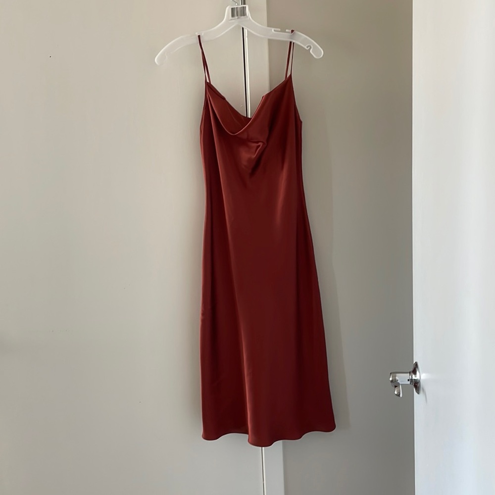 MIDI SATIN SLIP DRESS WITH SPAGHETTI STRAPS